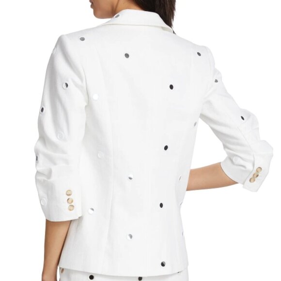 Cinq à Sept 'Khloe' Mirror-Embellished Stretch-Denim Blazer, White - Picture 3 of 4